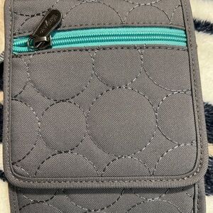 Thirty-One Charcoal Crossbody Bag with Aqua Detail